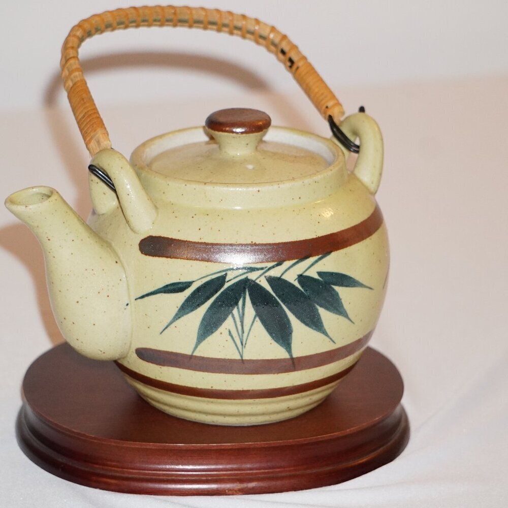 VINTAGE PRE-OWNED MADE IN JAPAN, CERAMIC YELLOWISH GLAZED TEAPOT, FLORAL